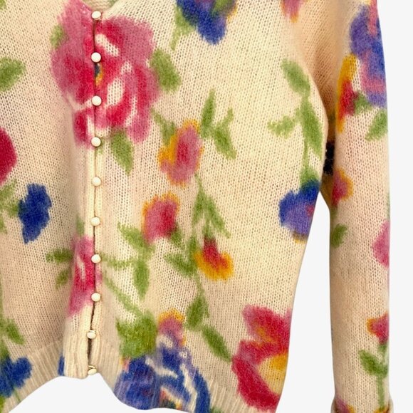 Sezane Teresa Cardigan Sweater Size S Cream Floral Reversible Kid Mohair Wool - Picture 3 of 9